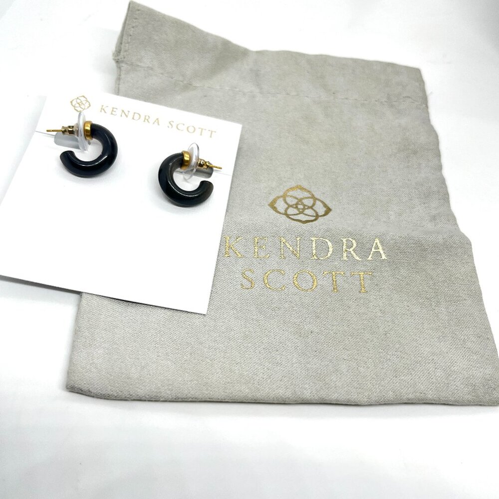 KENDRA SCOTT MIKKI HUGGIE EARRINGS OBSIDIAN BLACK GOLD NWT WITH JEWELRY BAG